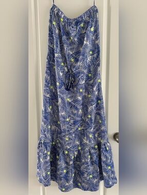 Vineyard Vines Palm-Print Dress with Neon Yellow Star Embroidery